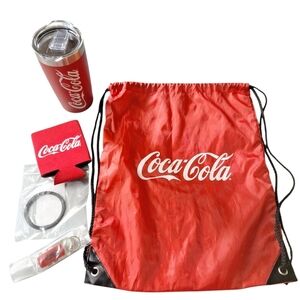 Coca-Cola Red Drawstring Bag and Stainless Steel Insulated Tumbler Set